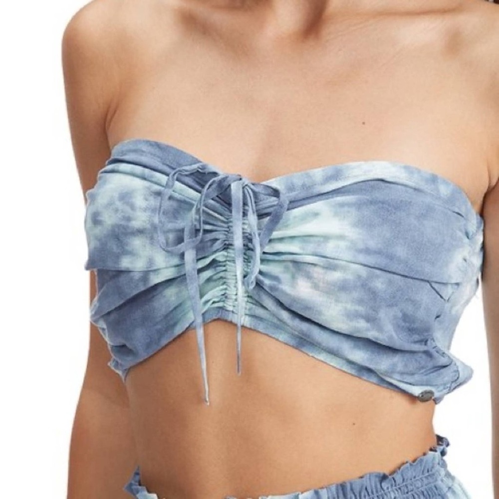 NWT Roxy Bijou Blue Tie-Dye Ruched Island Hops Tube Top